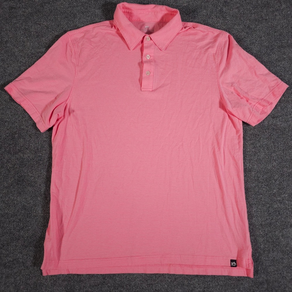 Southern Tide Polo Shirt Mens L Pink Striped Button Collar Performance Golf Prep